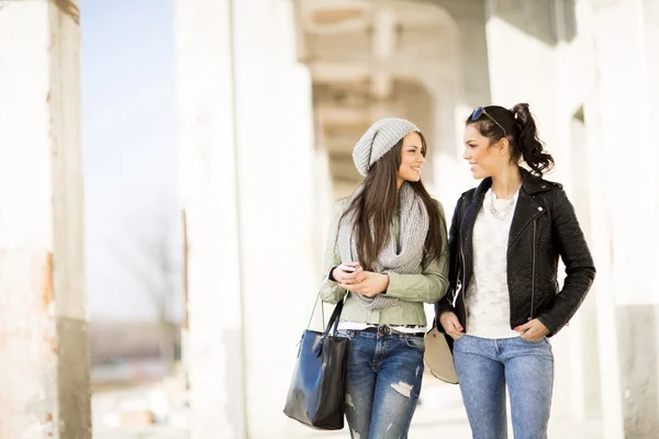 Jonge vrouwen bij het het winkelen — Stockfoto