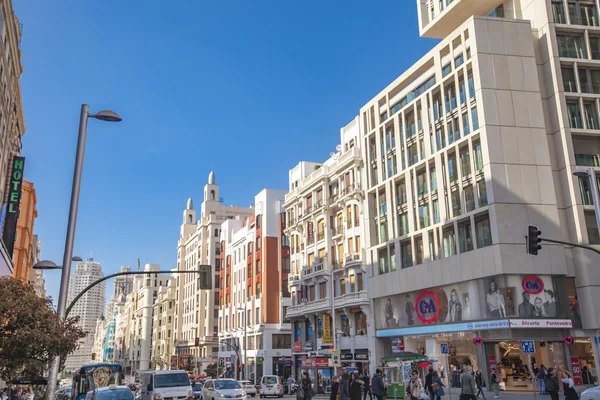 Gran via w Madrycie, Hiszpania — Zdjęcie stockowe
