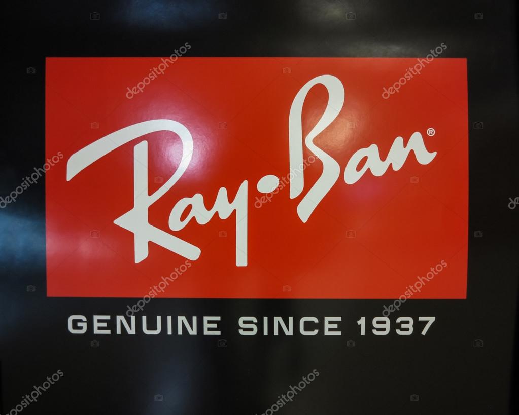 ALBERTA, CANADA - SEPTEMBER 20, 2014: Ray-Ban logo. It is a brand of sunglasses and eyeglasses founded in 1937 by American company Bausch & Lomb.