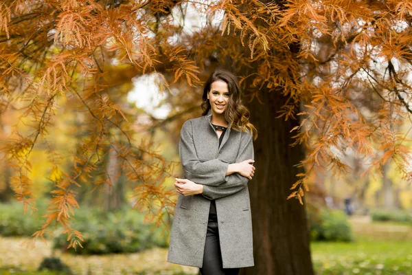 Junge Frau im Herbstpark — Stockfoto