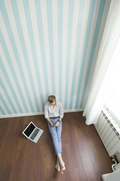 Young redhair man working from home — Stock Photo, Image