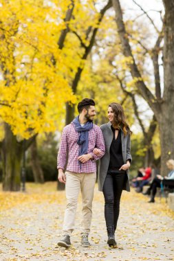 sonbahar parkta genç Çift