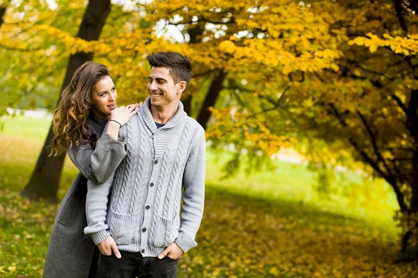 Casal no parque de outono — Fotografia de Stock