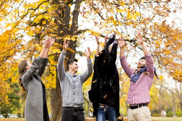 Jóvenes en el parque de otoño — Foto de Stock