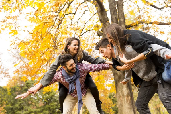 Jóvenes en el parque de otoño — Foto de Stock