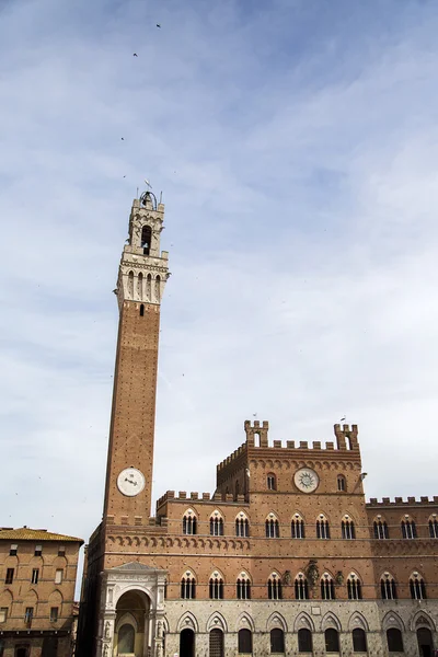 Palazzo Publico e Torre del Mangia a Siena — Foto Stock