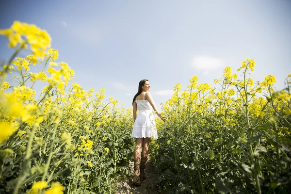 Junge Frau im Frühlingsfeld — Stockfoto