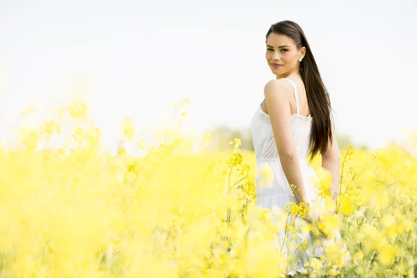 Giovane donna nel campo primaverile — Foto Stock