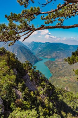 Sırbistan 'daki Tara dağından Perucac Gölü ve Drina Nehri manzarası