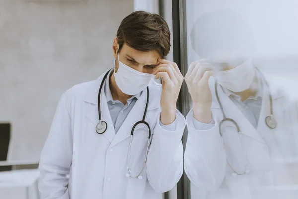 Handsome Male Doctor Looking Away Worry Frustration Tiredness Exhausting Feelings — Stock Photo, Image