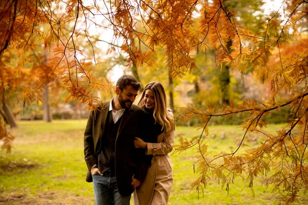 Güz Parkında Yakışıklı Genç Bir Çift — Stok fotoğraf