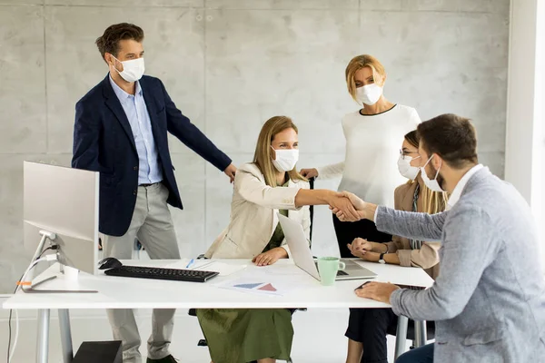 Group Business People Have Meeting Working Office Wear Masks Protection — Stock Photo, Image