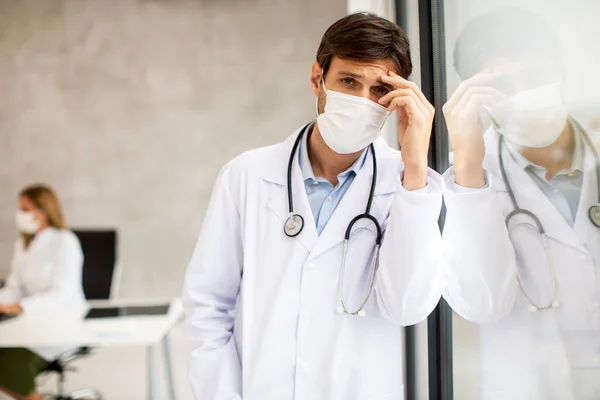 Handsome Male Doctor Looking Away Worry Frustration Tiredness Exhausting Feelings — Stock Photo, Image