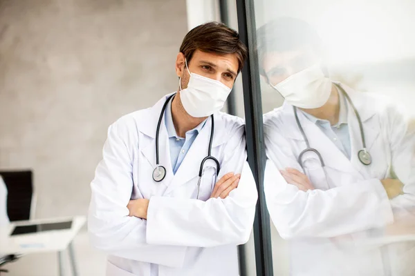 Handsome Male Doctor Looking Away Worry Frustration Tiredness Exhausting Feelings — Stock Photo, Image