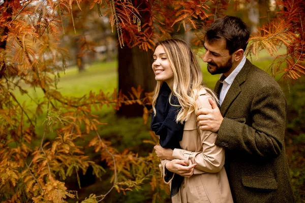 Schönes Junges Paar Herbstpark — Stockfoto
