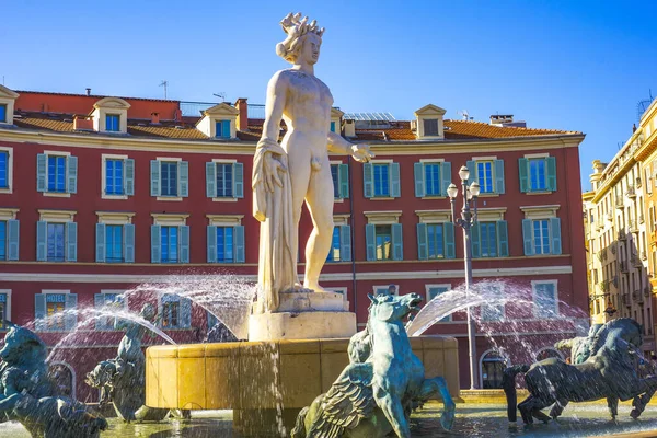 Detail Apollo Statue Fountain Sun Place Massena Nice France Statue — Stock Photo, Image