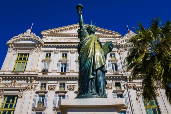 Pequena Réplica Estátua Liberdade Promenade Des Anglais Nice França Estátua — Fotografia de Stock