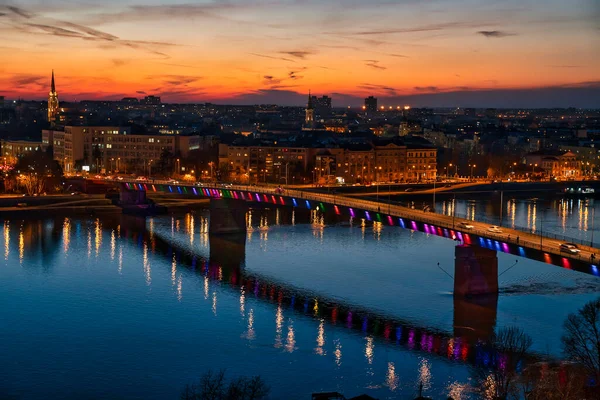 Vista Ponte Arco Íris Novi Sad Sérvia Noite — Fotografia de Stock