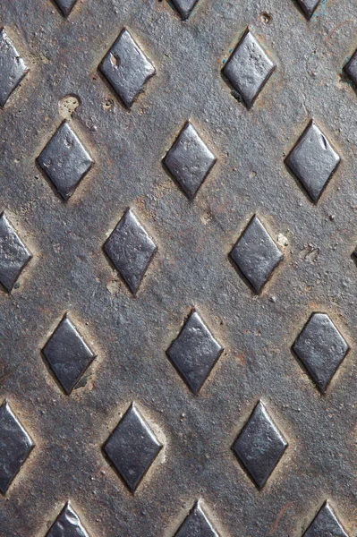 Textura Rezavé Staré Kovové Podlahové Desky Naraženým Vzorem — Stock fotografie
