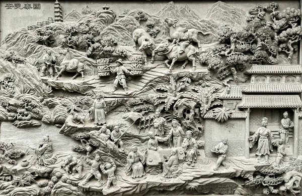 Detalhe Esculturas Uma Parede Mosteiro Linguang Badachu Perto Pequim China — Fotografia de Stock