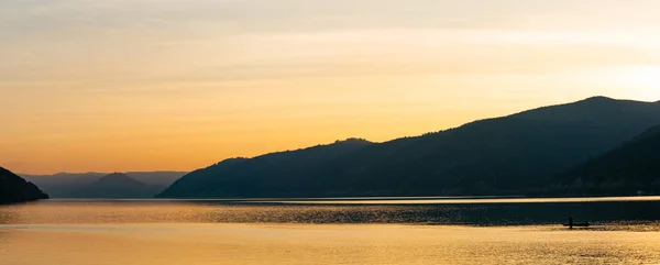 Vue Coucher Soleil Sur Gorge Danube Djerdap Frontière Entre Serbie — Photo