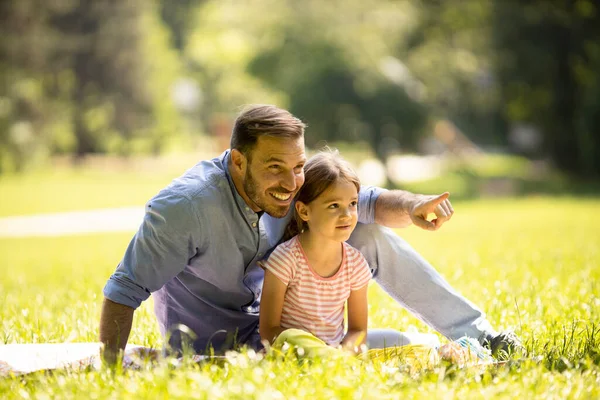 Padre Con Linda Hija Divirtiéndose Hierba Parque — Foto de Stock