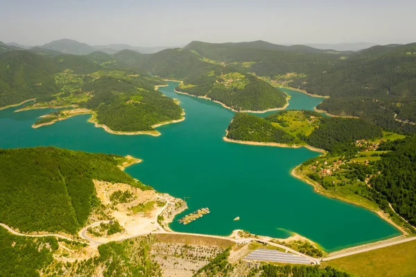 Letecký Pohled Jezero Zaovine Hory Tara Srbsku — Stock fotografie