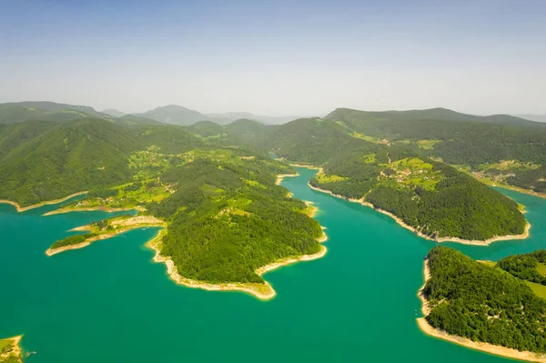 Letecký Pohled Jezero Zaovine Hory Tara Srbsku — Stock fotografie