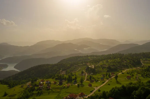 Sırbistan Daki Tara Dağı Ndan Zaovine Gölü Nün Hava Manzarası — Stok fotoğraf