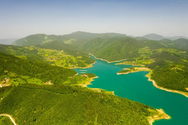 Letecký Pohled Jezero Zaovine Hory Tara Srbsku — Stock fotografie