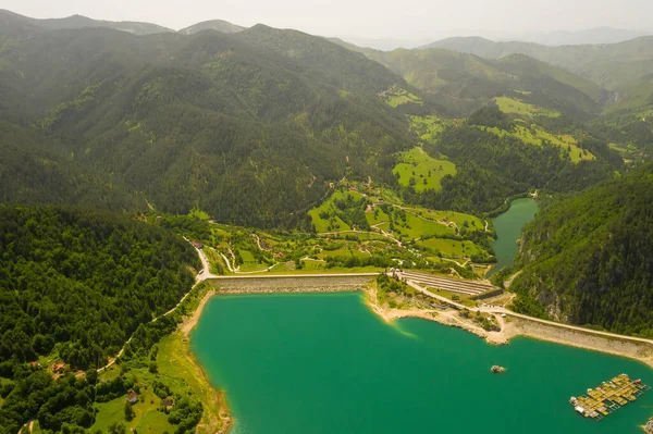 Letecký Pohled Jezera Zaovine Spajici Hory Tara Srbsku — Stock fotografie