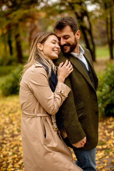 Beau Jeune Couple Dans Parc Automne — Photo