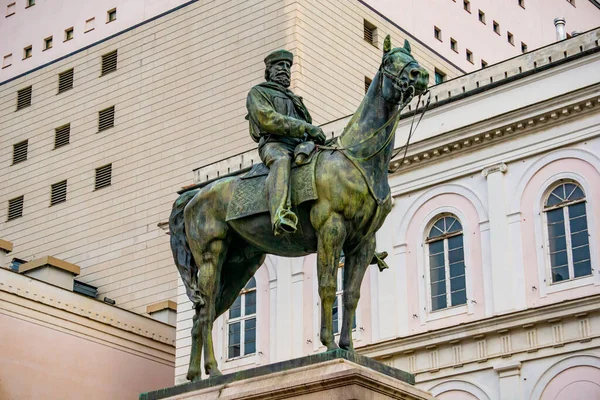 Equestrian Statue Giuseppe Garibaldi Genoa Italy Satue Made Augusto Rivalta — Stock Photo, Image