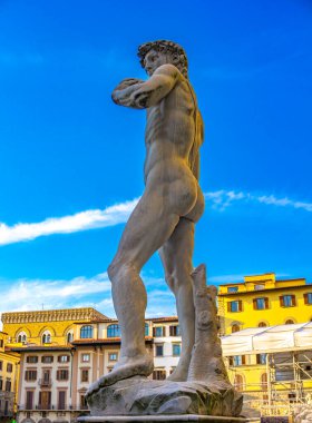 Reproduction of Michelangelo statue David in front of Palazzo Vecchio in Florence, Italy clipart