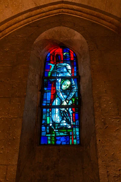 Utsikt Över Målat Glas Eglise Saint Vincent Des Baux Les — Stockfoto