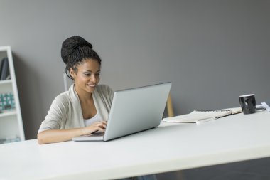 Woman using laptop clipart