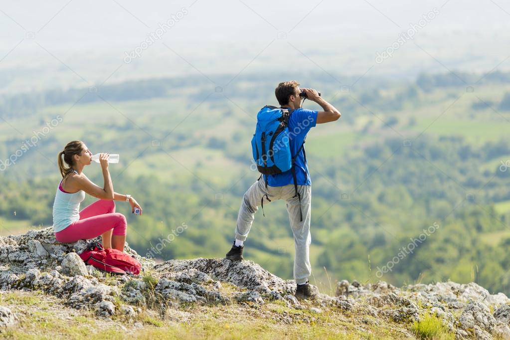 Couple hiking on the mountain