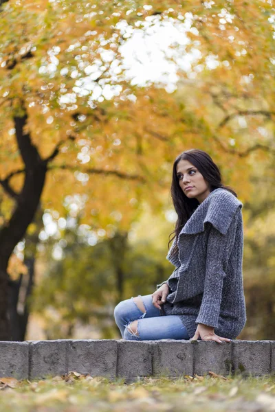 Young woman in the autumn park — Stock Photo, Image