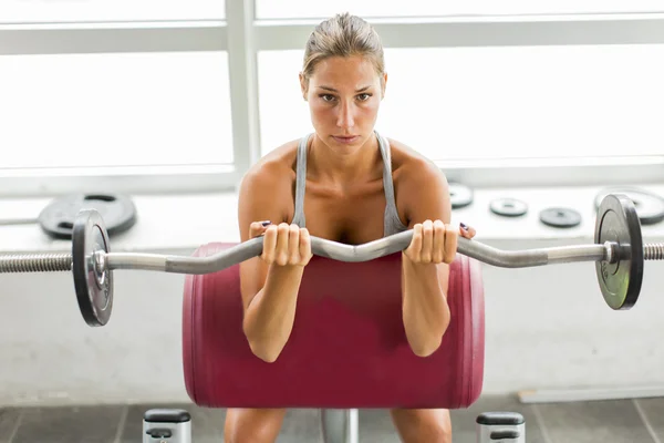 Spor salonunda çalışan genç bir kadın. — Stok fotoğraf