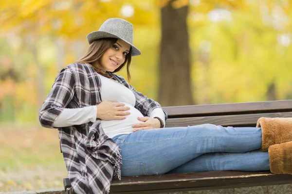 Jeune femme enceinte dans le parc d'automne — Photo