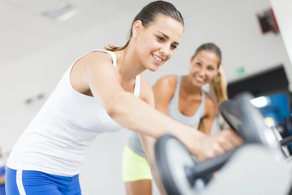 Spor salonunda çalışan genç bir kadın. — Stok fotoğraf