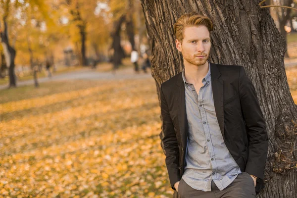 Young man in the autumn park — Stock Photo, Image