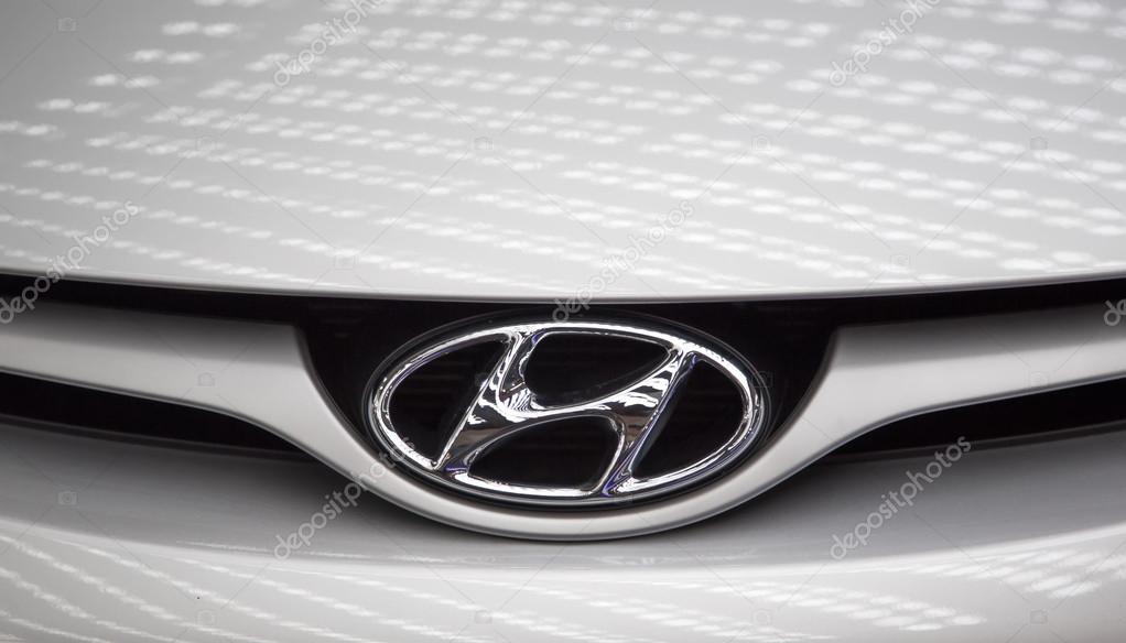 Detail of the Hyundai car in Belgrade, Serbia. Hyundai Motor Company is a South Korean multinational automotive manufacturer founded at 1967.
