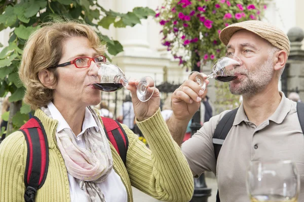 Pareja mayor degustación de vino — Foto de Stock