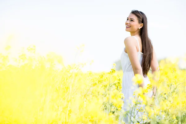 Giovane donna nel campo primaverile — Foto Stock