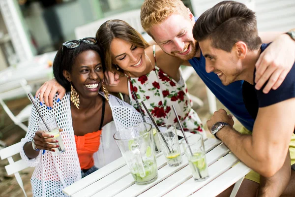 Jonge multiraciale vrienden in café — Stockfoto