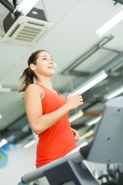 Spor salonunda çalışan genç bir kadın. — Stok fotoğraf