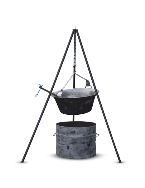 Black kettle for campfire — Stock Photo, Image