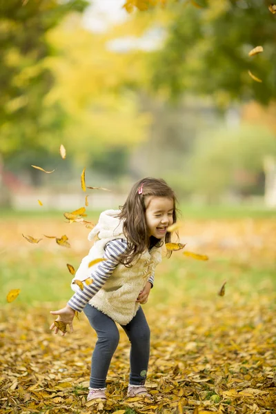 Liten flicka på hösten park — Stockfoto