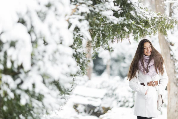 Jovem mulher no inverno — Fotografia de Stock